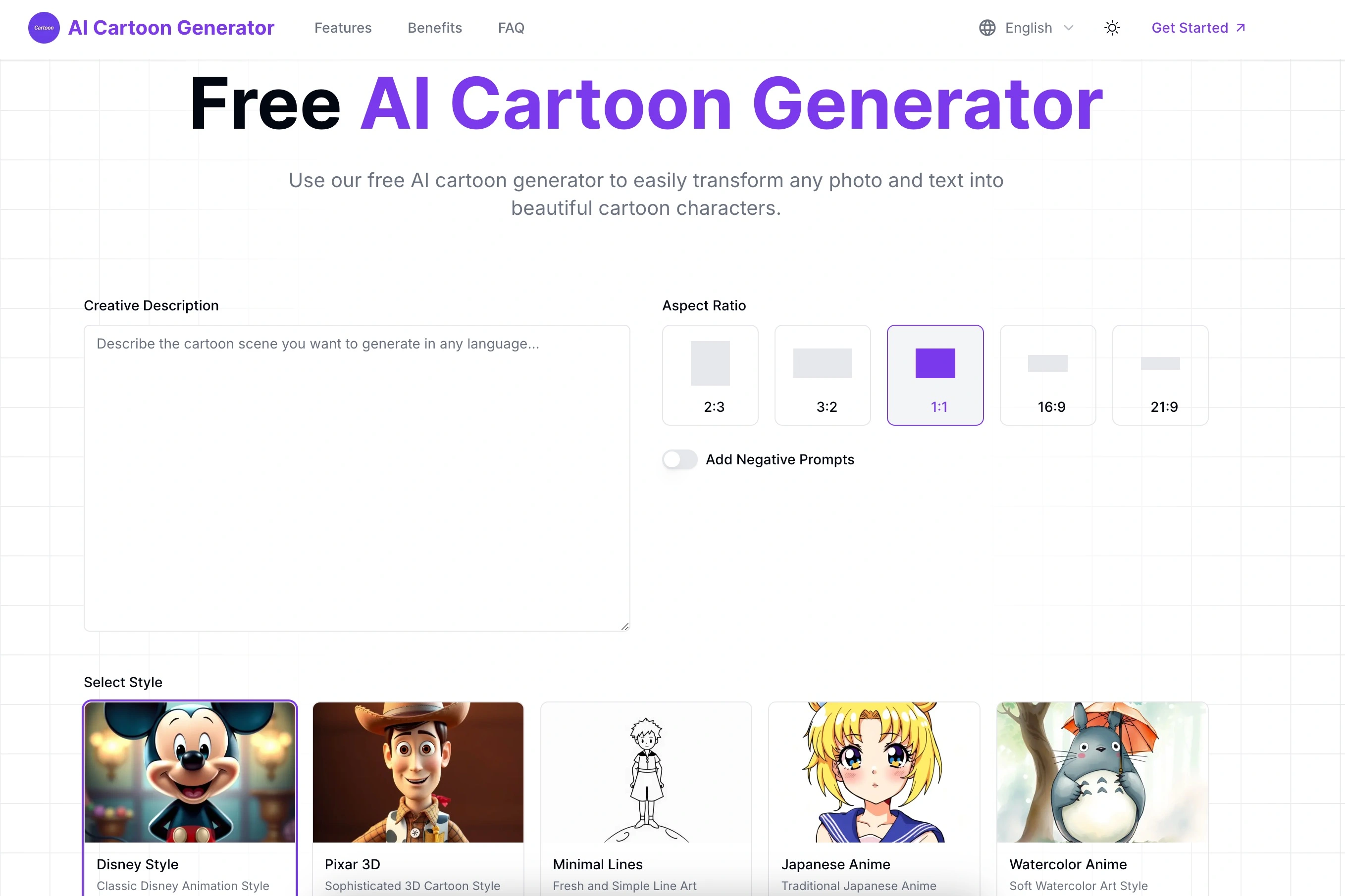 AI Cartoon Generator website preview