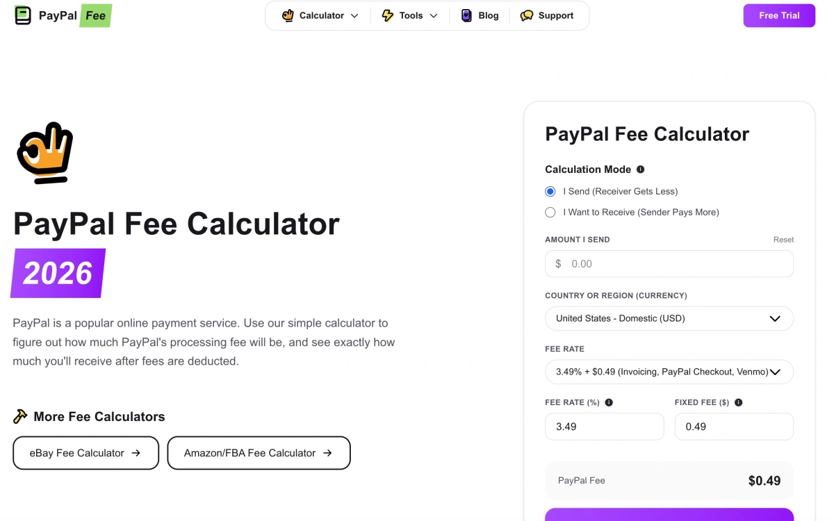 PayPal Fee Calculator preview