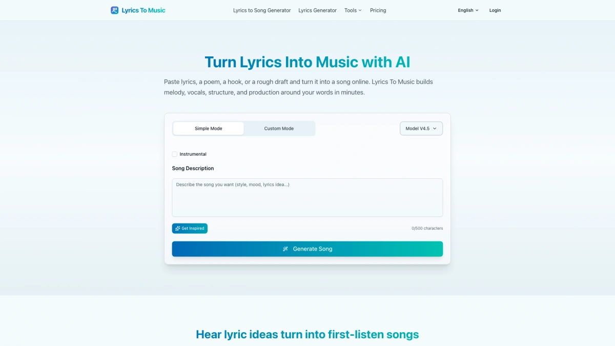 LyricsTomusic.ai preview