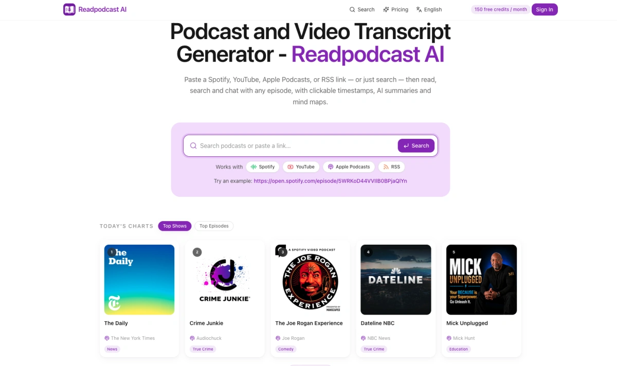 Readpodcast AI preview