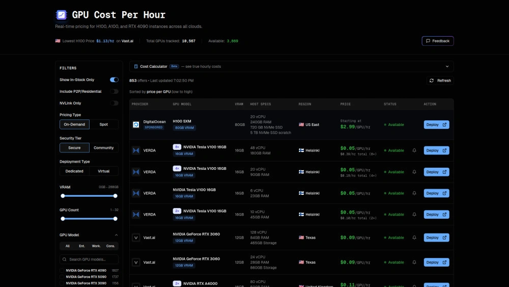 GPU Per Hour website preview