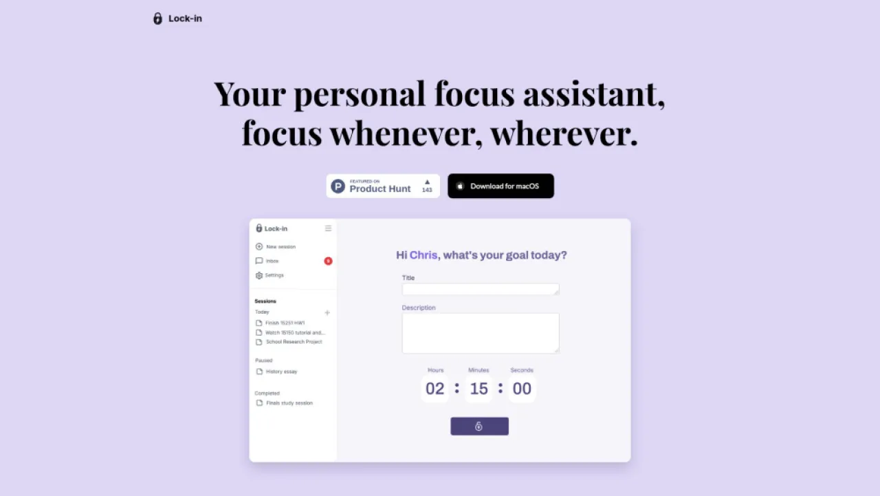 Lock-in website preview