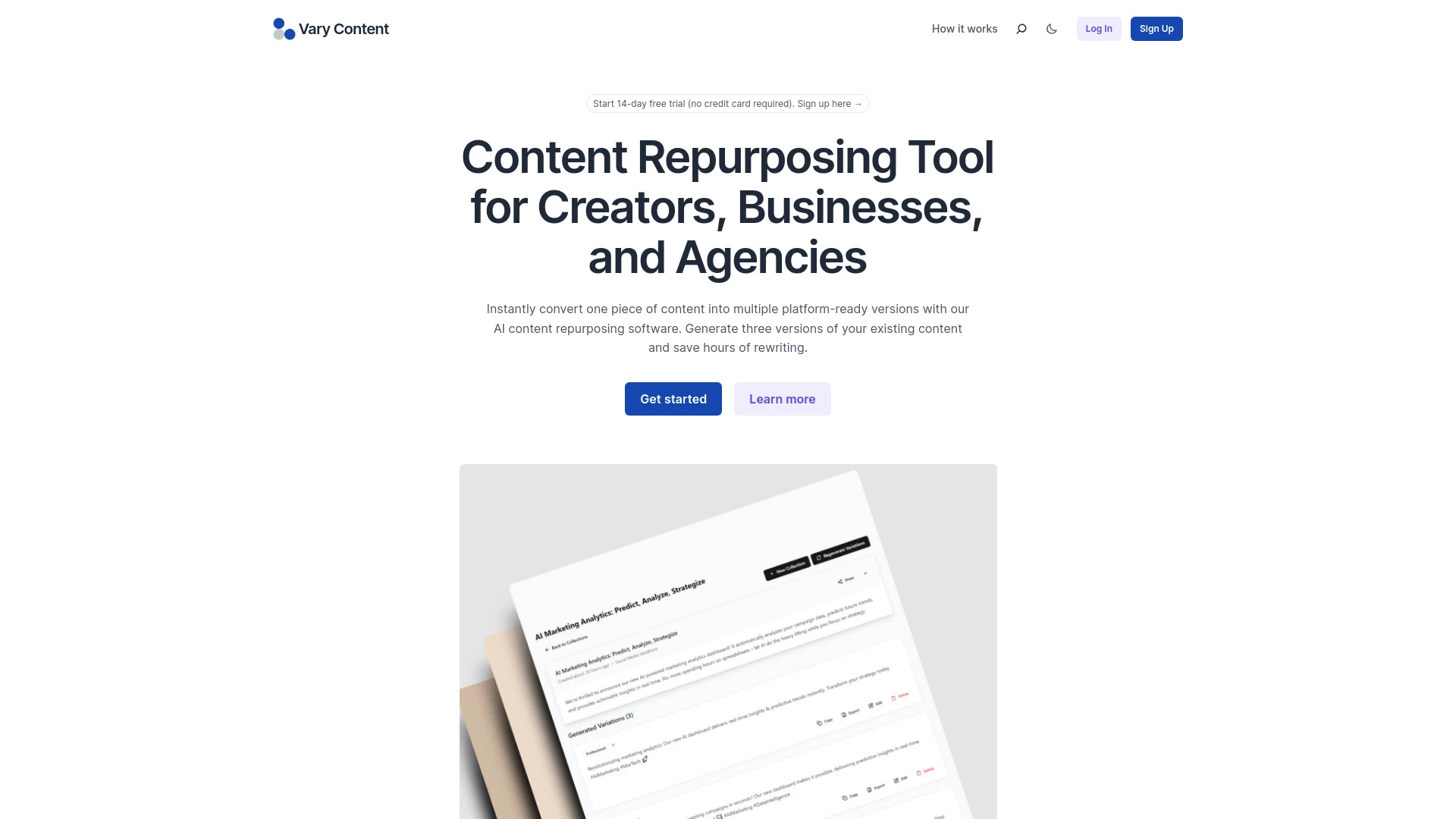Vary Content website preview