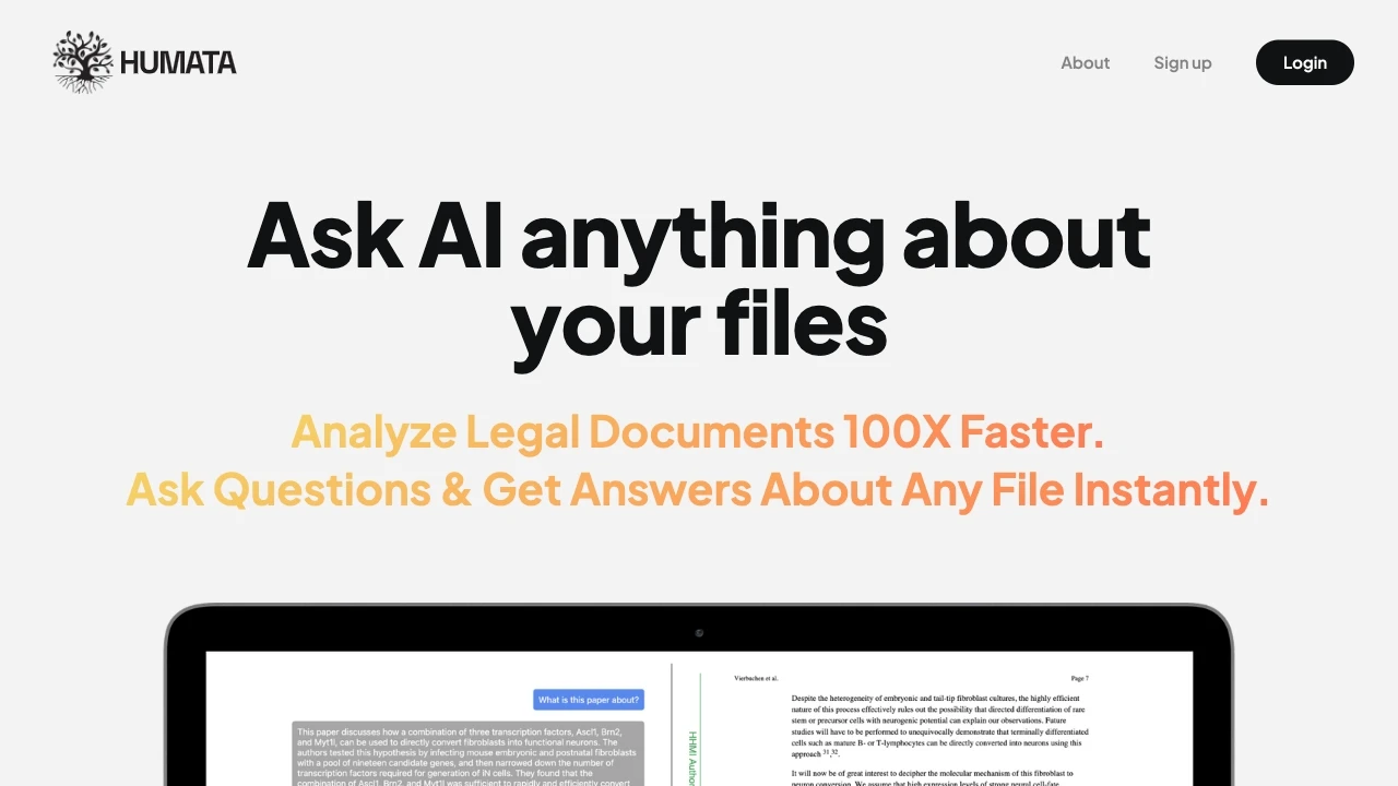 Humata - ChatGPT for all your files website preview