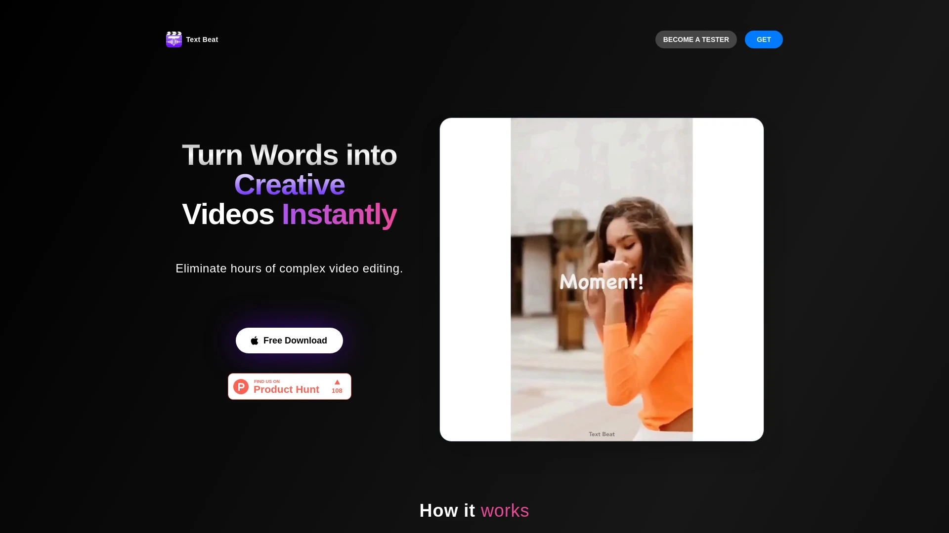 Text Beat - Instant video creator website preview