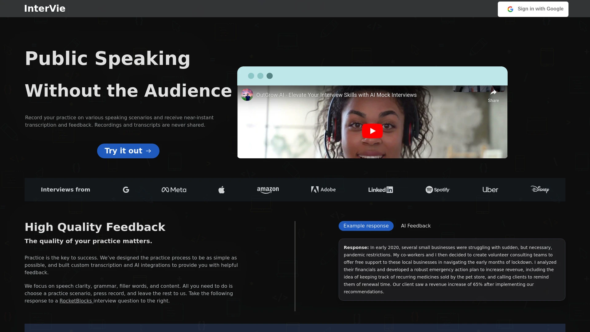 InterVie website preview