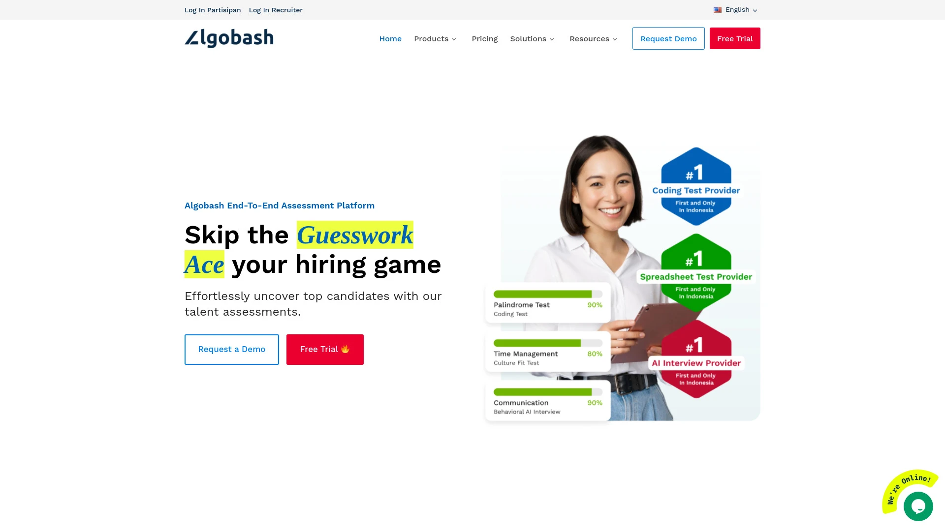 Algobash End-To-End Assessment Platform website preview