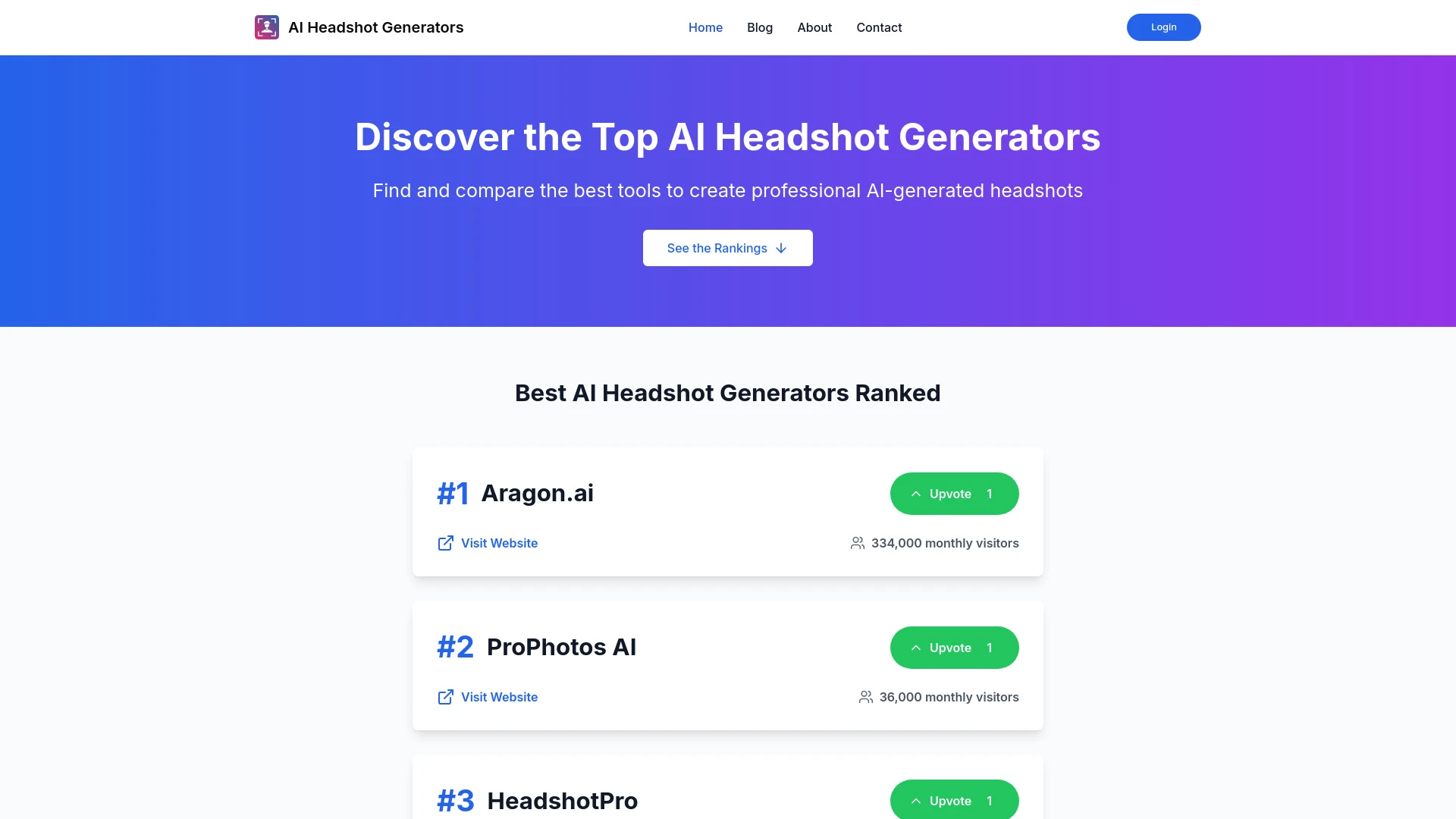 AI Headshot Generators website preview