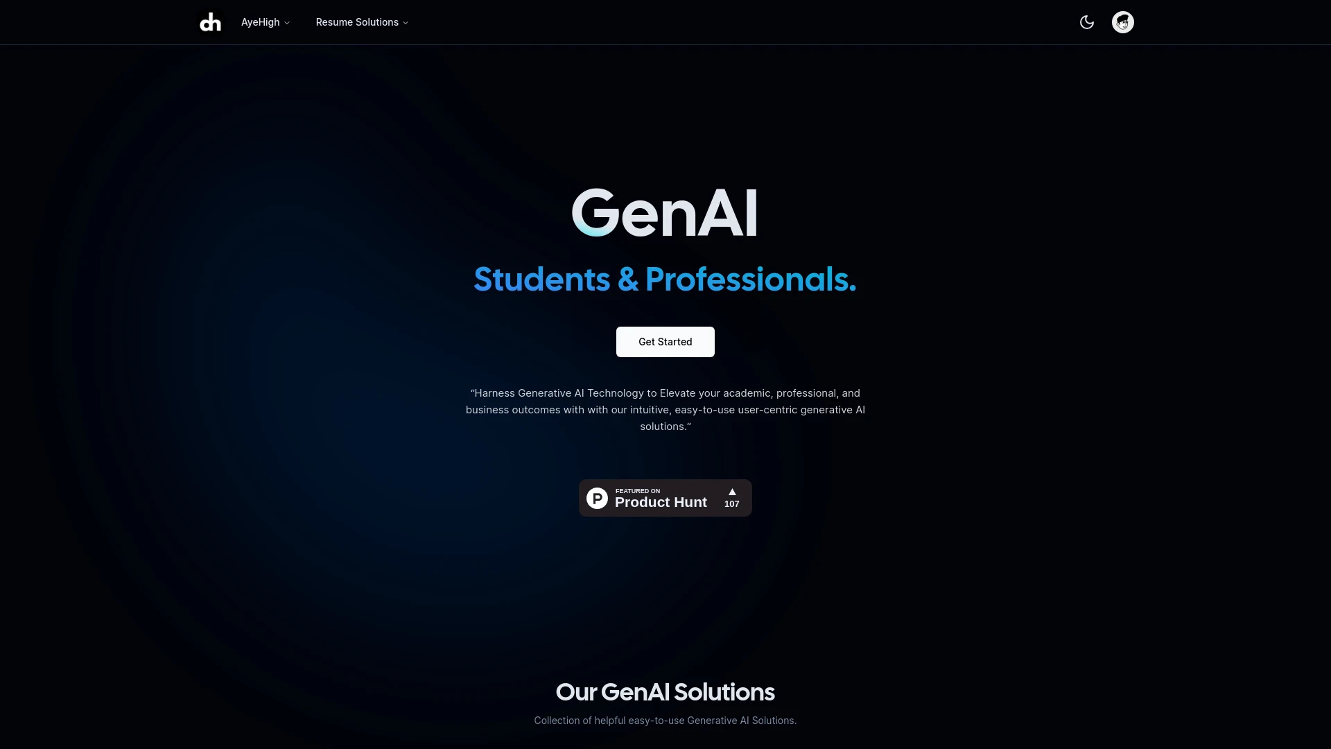AyeHigh GenAI Solutions Suite website preview