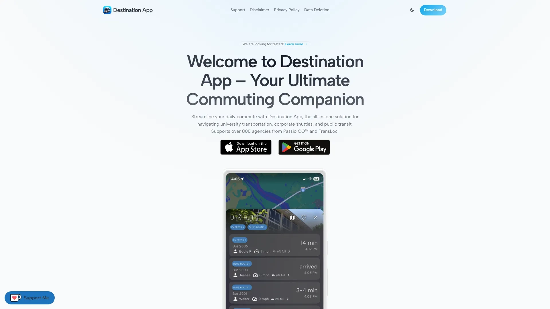 Destination App website preview