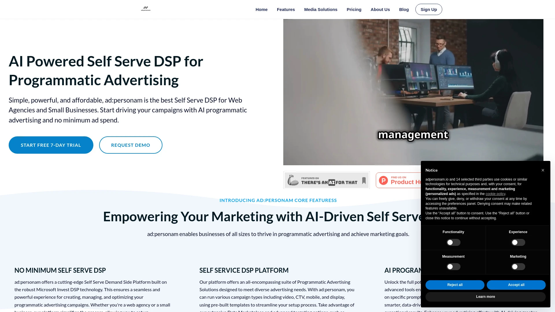 ad:personam Self Serve DSP website preview