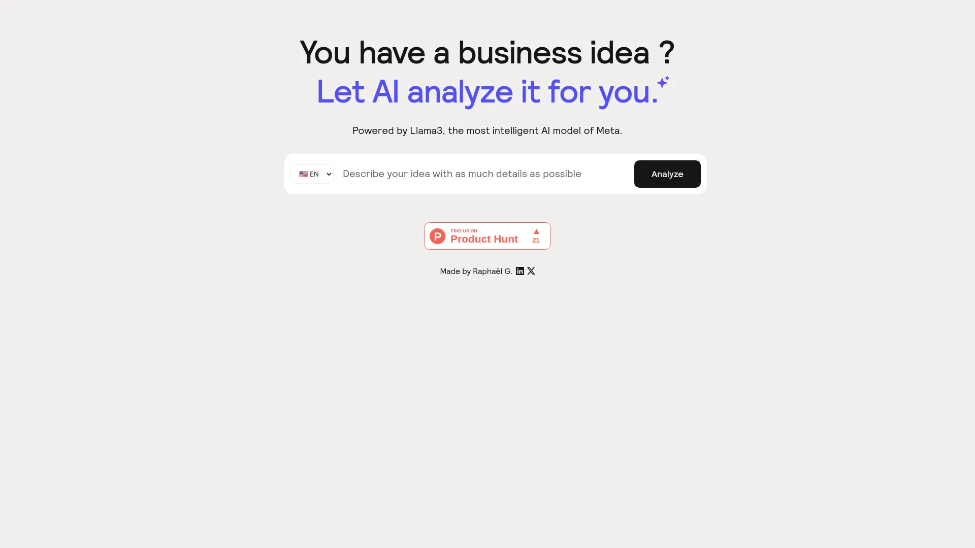 Llama3 Business Idea Analyzer website preview