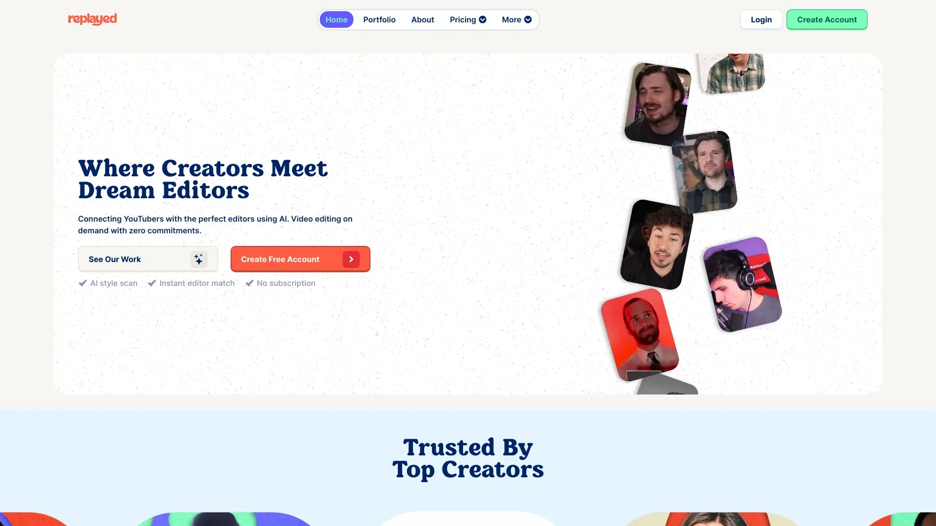 Replayed - YouTube Video Editing Team Service website preview