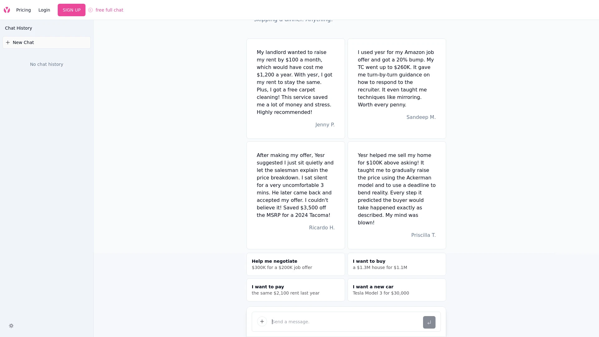 Yesr AI Negotiator website preview