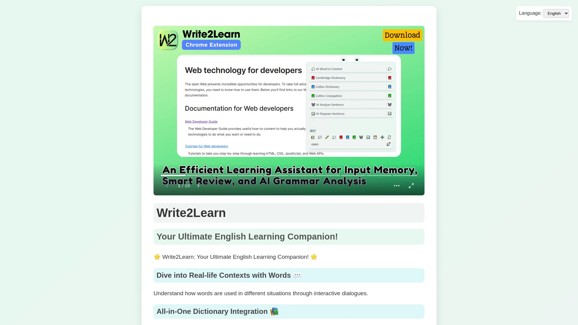 Write2Learn website preview