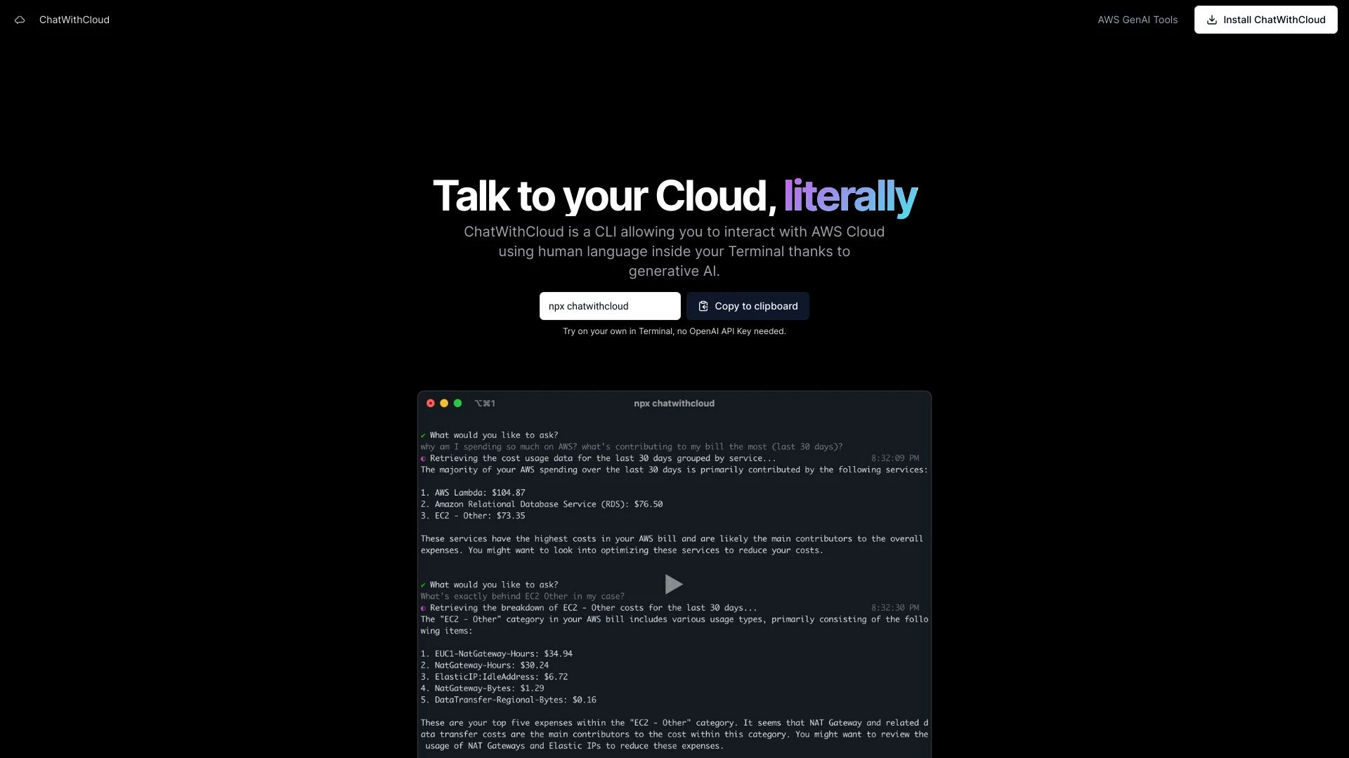 ChatWithCloud website preview