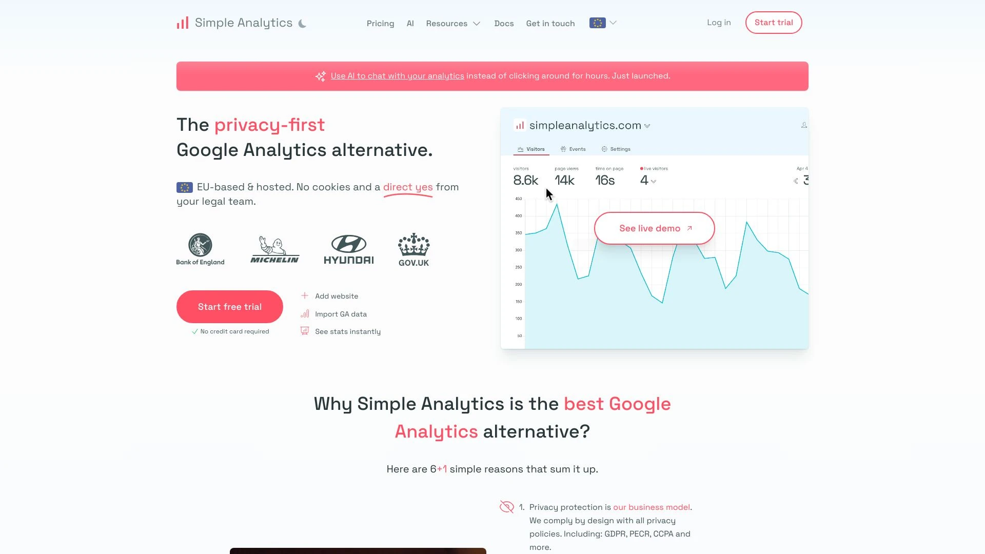Simple Analytics website preview