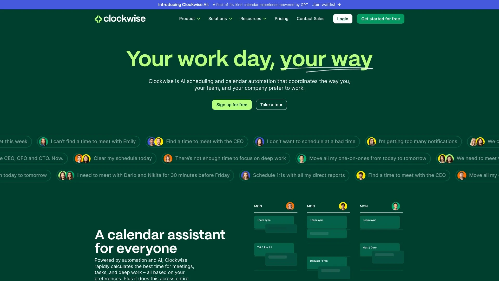 Clockwise: AI Powered Time Management Calendar website preview