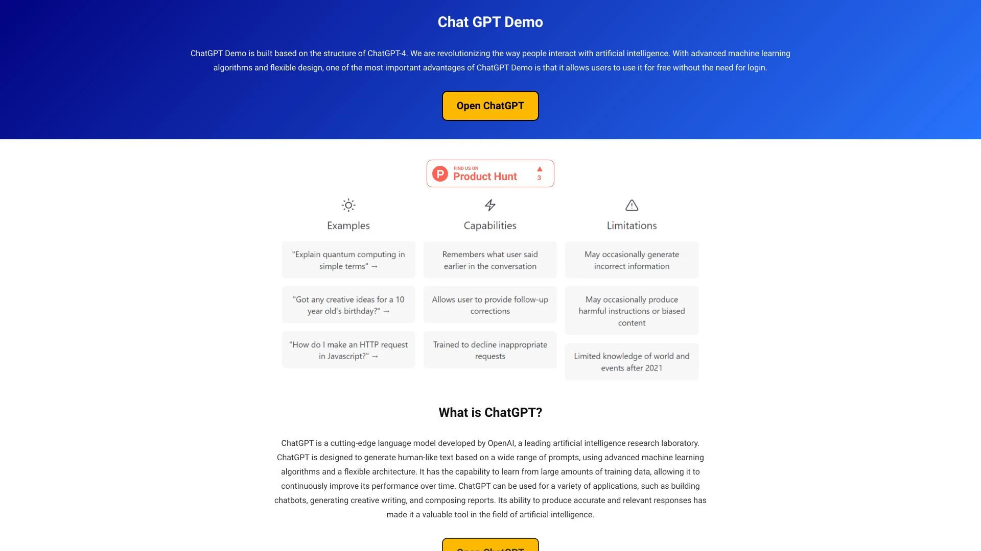 Chat GPT Demo website preview
