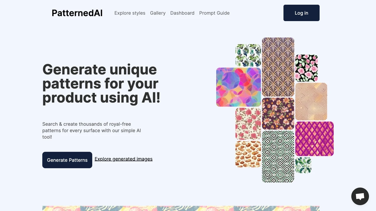 PatternedAI - Seamless Pattern Maker with Artificial Intelligence website preview