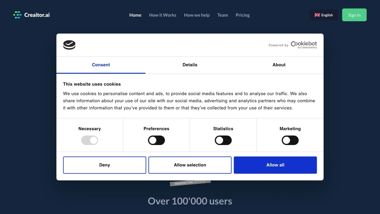 Creaitor.ai website preview