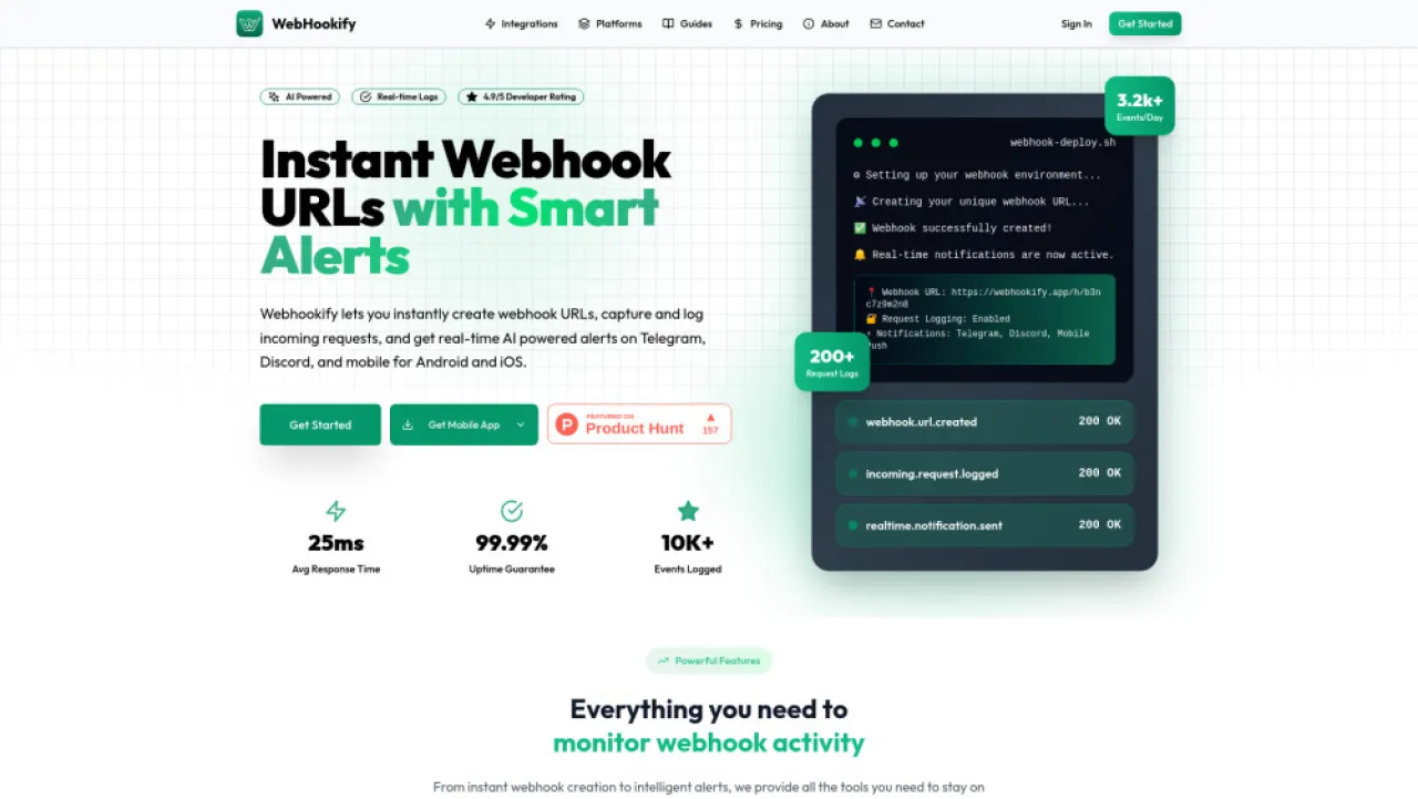Webhookify website preview