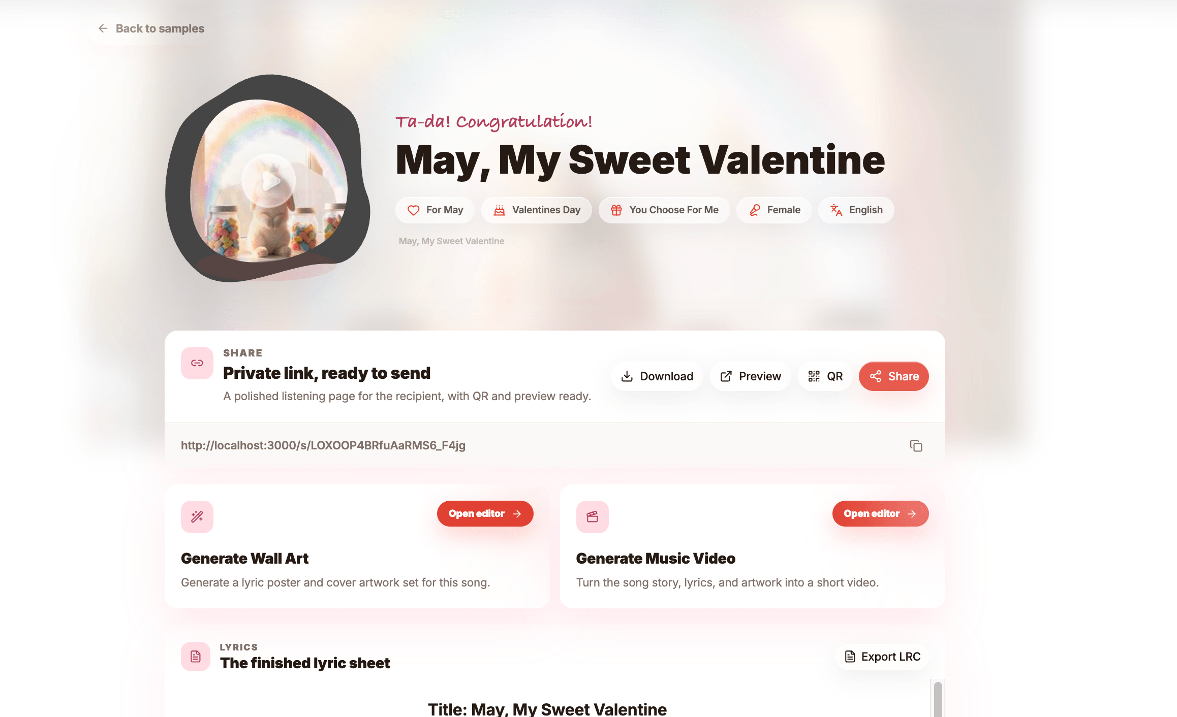 Create Custom Song - Song Detial